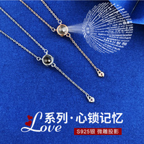 Long necklace female sterling silver projection custom color photo single heart lock pendant 520 Valentines Day gift to girlfriend