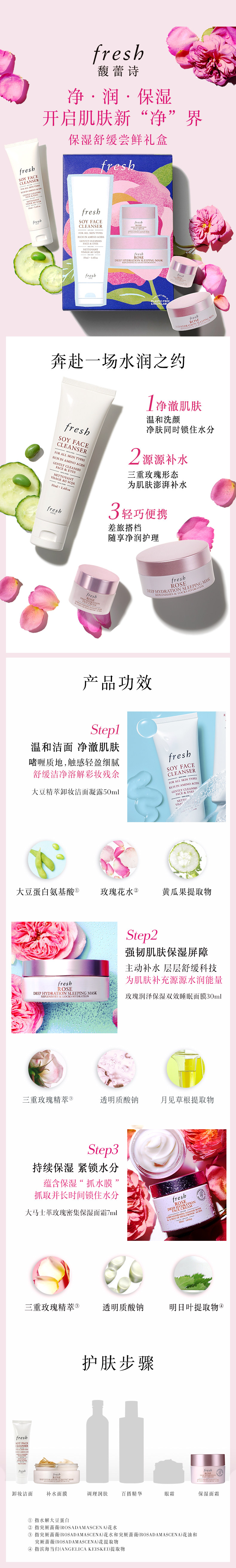 Fresh 馥蕾诗 保湿舒缓尝鲜礼盒（洁面50ml+睡眠面膜30ml+大马士革面霜7ml+红茶面膜15ml*2）天猫优惠券折后￥199包邮