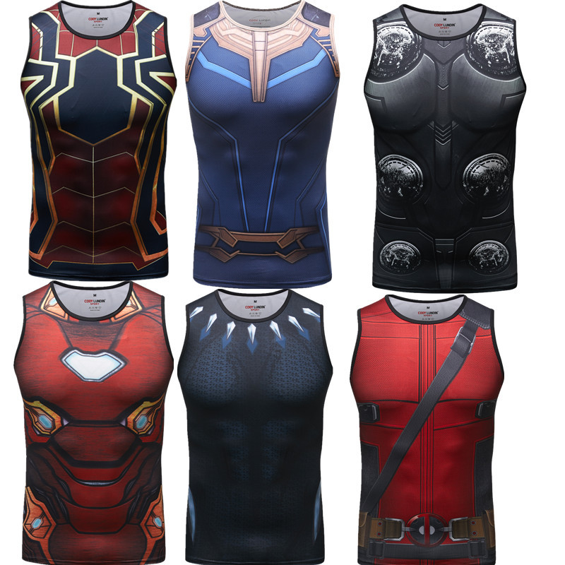 Summer Superhero 3D Pattern Spider Black Panther Basketball Football Training Fitness Clothing Quick-Drying Sleeveless Vest