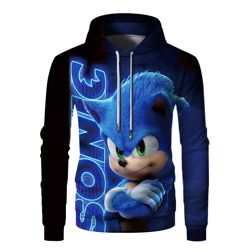Spring and Autumn 3D Sonic the Hedgehog Loose Plus-Size Men's Casual Sports Hooded Sweatshirt Jacket Shirt