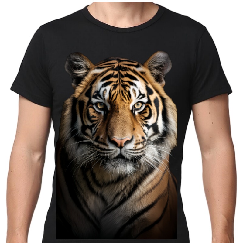 100% Cotton Summer Clothing 3D Tiger Head Animal Men's Trendy Brand ins Loose Large Size Personalized Knitted Short-Sleeved T-Shirt