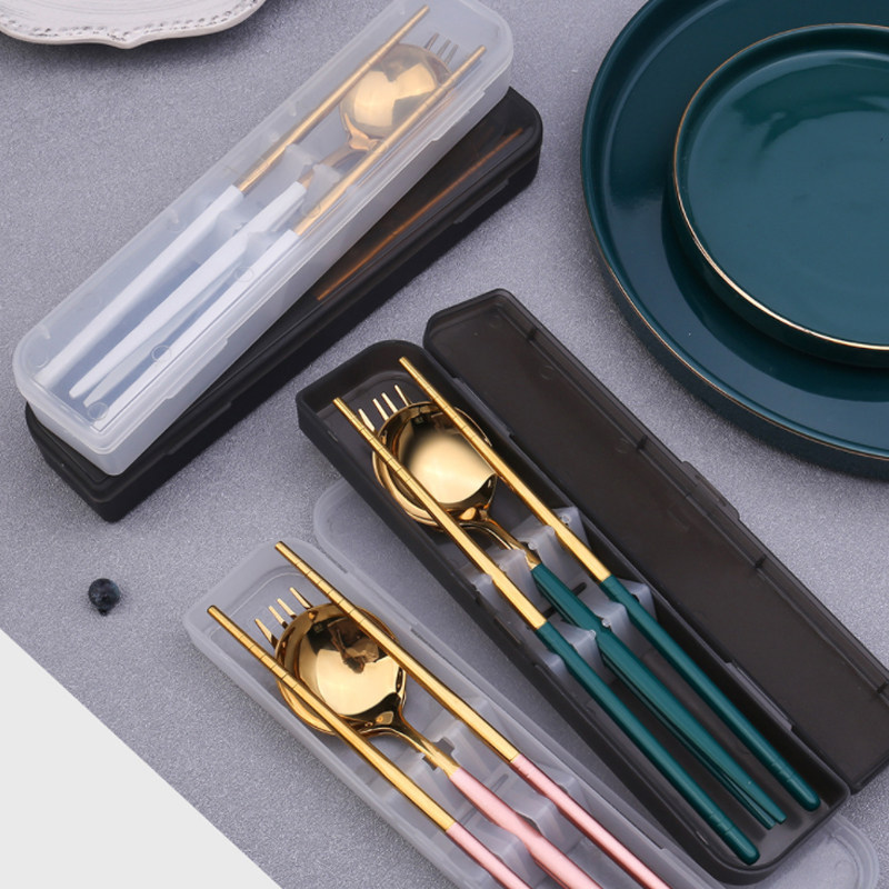 Portable cutlery single chopstick spoon suit student fork containing work family cutlery Three sets of travel outer band