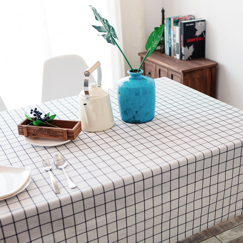 Simple cotton and linen plaid tablecloth household black and white wild table cloth Creative shooting props Nordic coffee table cloth placemat