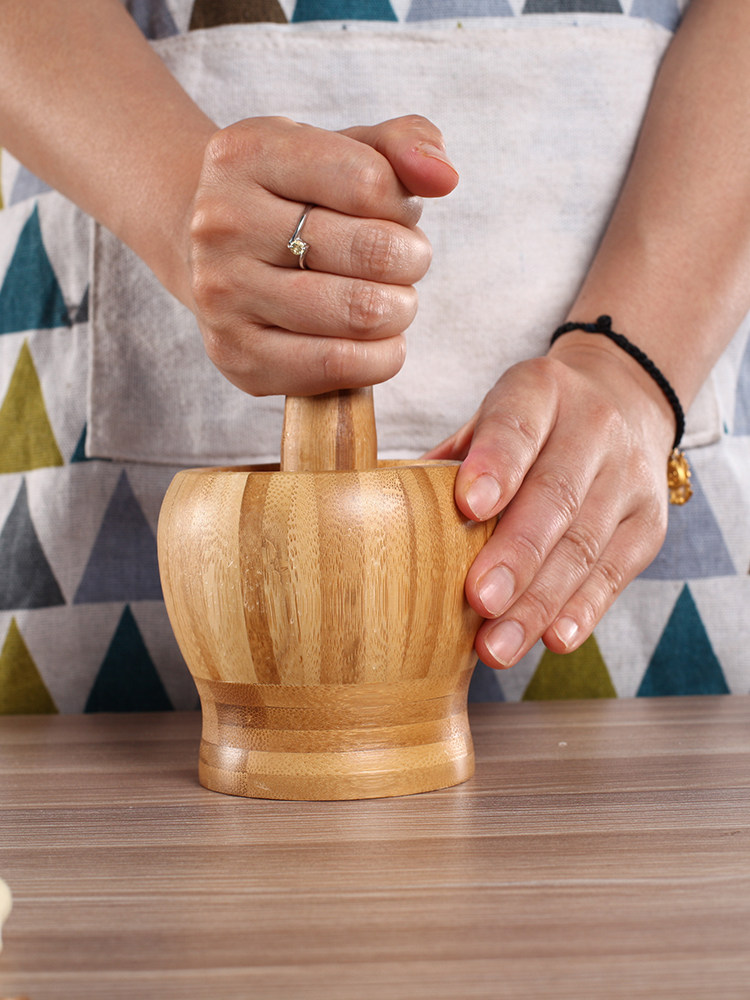 Household garlic press Garlic press garlic puree Old-fashioned grinding mashing medicine mashing tank Manual garlic mortar bamboo tank