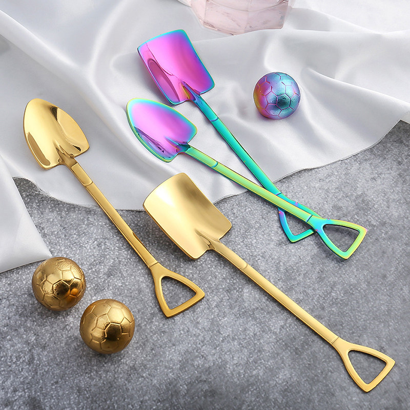 Creativity 304 stainless steel flat head iron shovel ice cream spoon Home sweet pointy long handle stirring coffee soup spoon