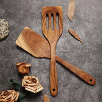 Natural Teak Wood Shovels Solid Wood Pan Shovel Kitchenware Non-stick Pan Special Flat Shovel Fried Vegetable Shovel Pan Without Paint Three-Wire Shovel