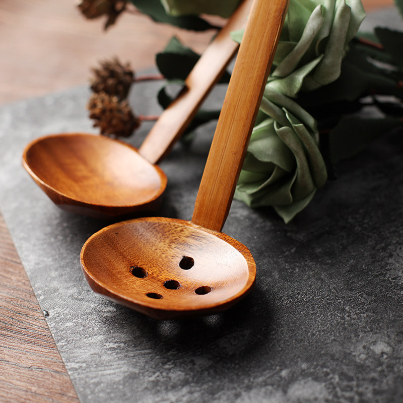 Clump Wood Taste one thousand Day Style Pull Face Spoon Bamboo Handle Wood Tortoise Chia Spoon Drink Soup Spoon Long Handle Hot Pot Spoon Straight Shank Spoon Wooden Spoon