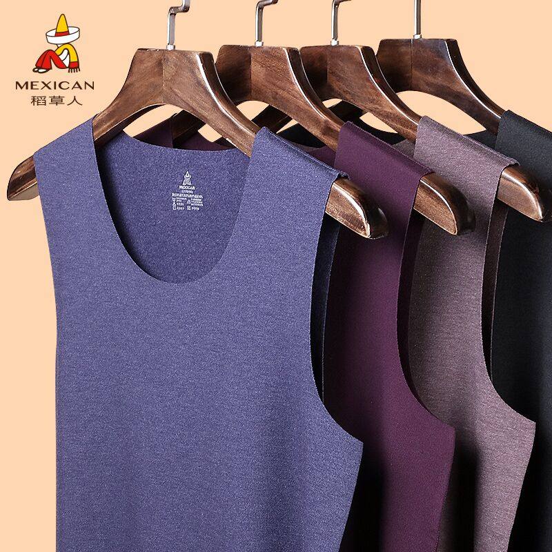 Scarecrow traceless thin velvet warm vest men's underwear plus velvet bottoming shirt one-piece German velvet heating vest winter