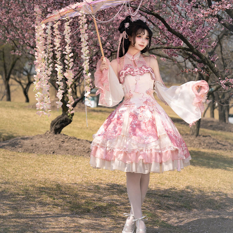 【现货】酿花宴中华风可爱粉色吊带JSK樱洛芙lolita原创设计_lolita洛丽塔连衣裙_淘宝游戏网
