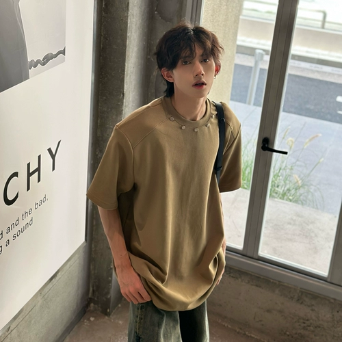 Мужская дизайнерская нишевая футболка в стиле американского ретро с правым плечом, с короткими рукавами и маленьким вырезом, подплечники, рукава три четверти