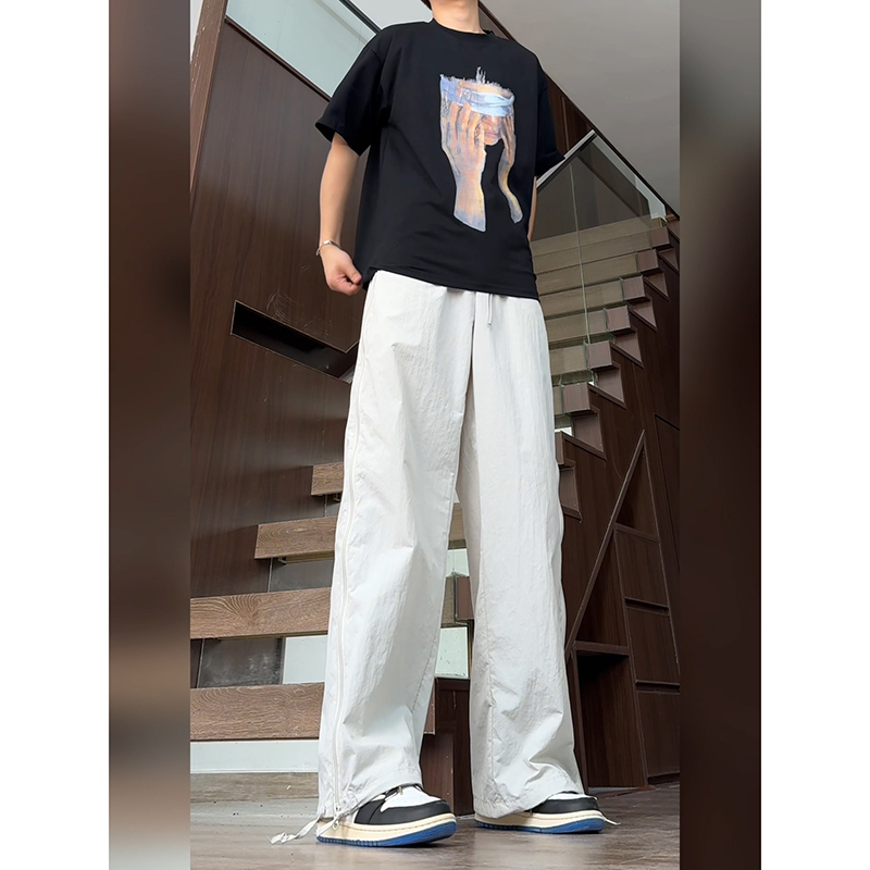 Gray and White Ice Silk Quick-Drying Pants Men's Summer Straight American Casual Sports Pants Breathable Mesh Zipper Assault Pants