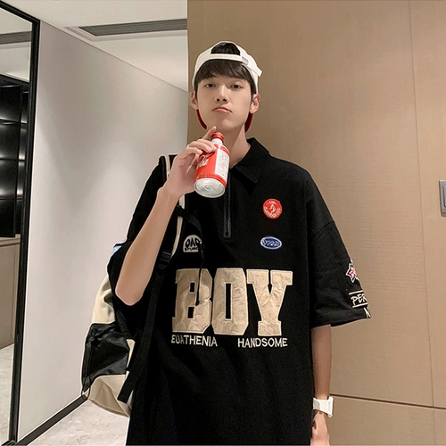 Tide, бейсбольная летняя футболка polo, рубашка с молнией, в американском стиле, на молнии, короткий рукав