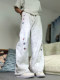 White and gray American tie-dye embroidered sweatpants men's winter velvet scimitar boot pants slim straight-leg sweatpants