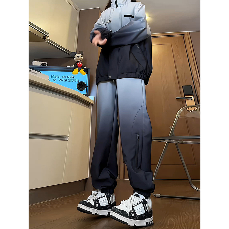 New Chinese-Style Gradient Gray Pants, American High-Street Functional Softshell Waterproof Hiking Pants for Men, Autumn and Winter Outdoor Mountaineering Pants