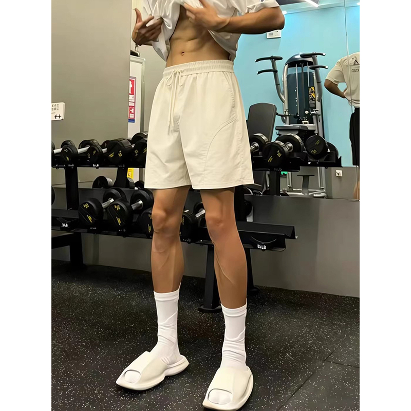 American-Style Diagonal Cut Fitness Sports Casual Shorts for Men, Summer Ice Silk Quick-Dry Pants, Lazy Style Running Shorts
