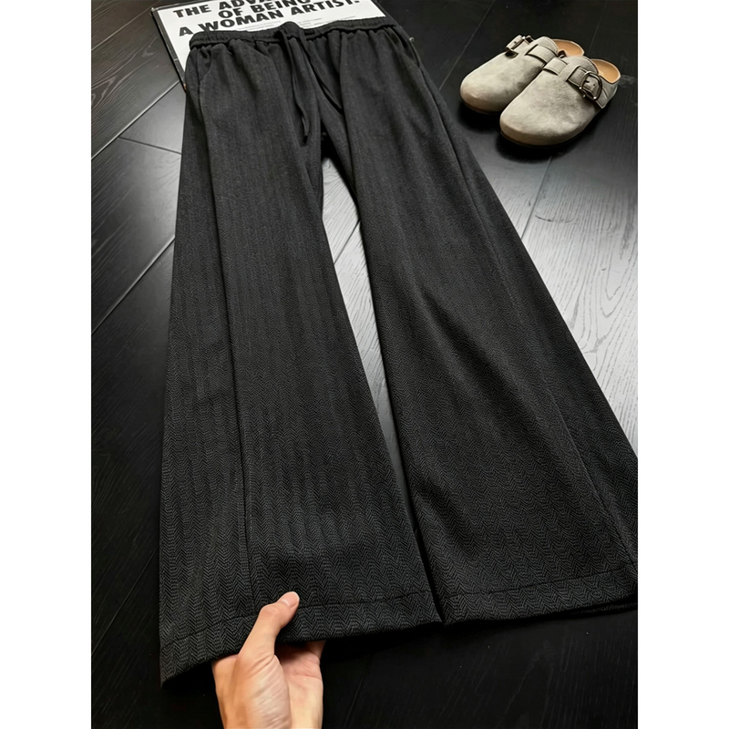 Herringbone Pattern American-Style Black Pants for Men, Spring and Autumn Season, Mature Old Money Style, Straight-Leg Wide-Leg Sports Casual Pants Herringbone Pattern American-Style Black Pants for Men, Spring and Autumn Season, Mature Old Money Style, Straight-Leg Wide-Leg Sports Casual Pants