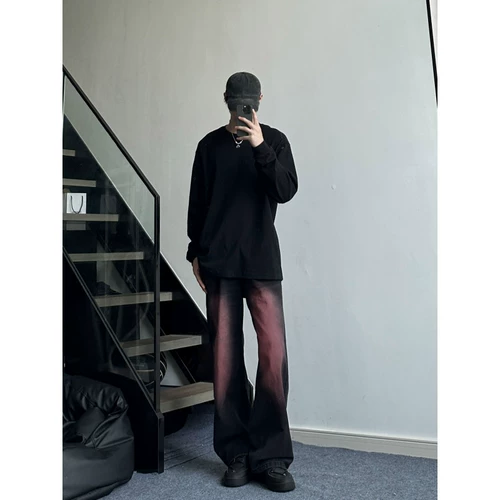 Розовые джинсы, ремень, штаны, градиент, оверсайз, в американском стиле