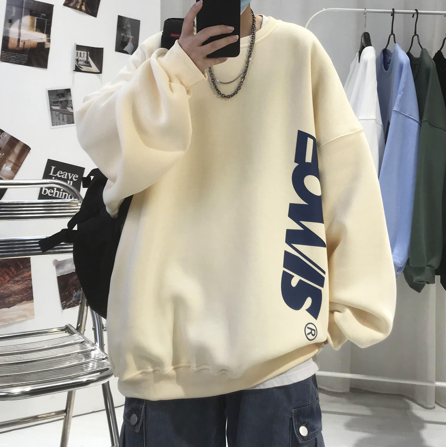 Very immortal coat male Ruffian plus velvet clothes fried street 2021 men's design sense niche pullover coat autumn and winter