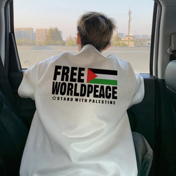 White Heavyweight Short-Sleeve Designer Niche Men's Summer Peace T-Shirt Anti-War Palestine Flag Clothing