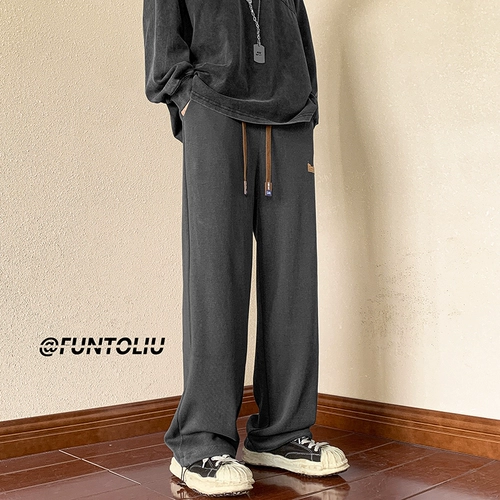 Tide, брендовые дизайнерские спортивные штаны, оверсайз, тренд сезона, в американском стиле, свободный прямой крой