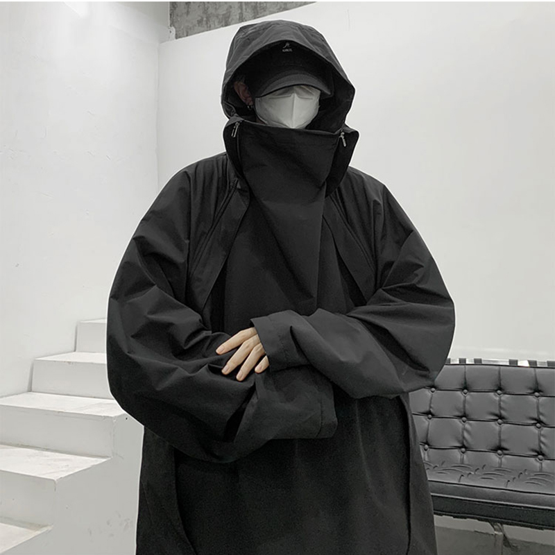 Black Warrior Functional Style San Yan Jacket Men's Cotton Vintage Coat High Collar Hard Shell Hooded Jacket American Style