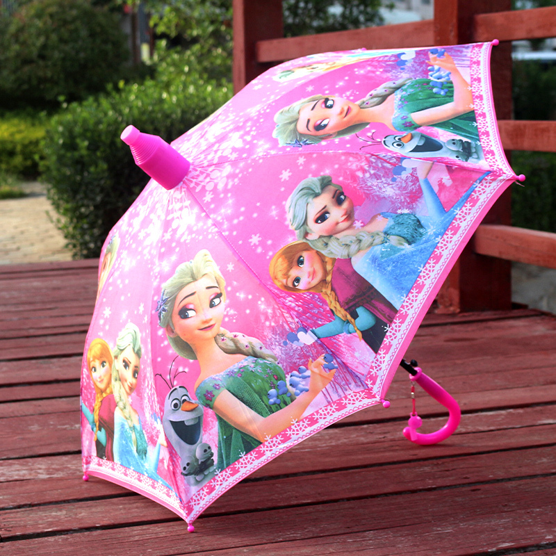 Children's Umbrella Cartoon Sunny/Rainy Umbrella Elsa Princess Long-Handled Umbrella Manual Vinyl Sun Protection Umbrella for Kindergarten and Primary School Students