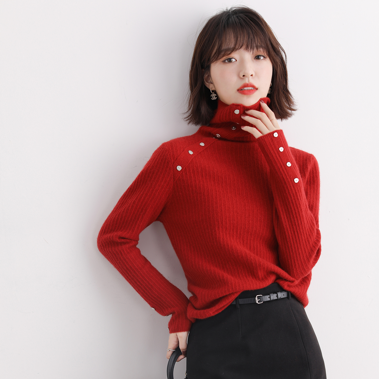Delicate and high collar wool sweatshirt women's undershirt 2022 Spring autumn new loose 100 hitch casual high collar sweater