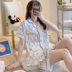 Bông pajama con trai mùa hè mỏng ngắn tay Hàn Quốc phiên bản mới dễ thương sinh viên cartoon cardigan hai mảnh nhà quần áo. 