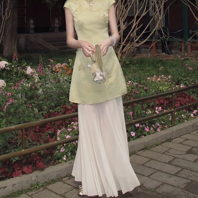 Cheongsam Petticoat with Flowing Layers, Elastic Slim-Fit Mesh Fishtail Petticoat, Half-Length Skirt for Women, Long Skirt with Large Hem