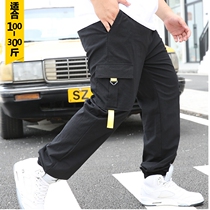 Pants men plus fat plus size Spring and Autumn Tide brand overalls pants loose fat sports pants mens trousers casual tie pants