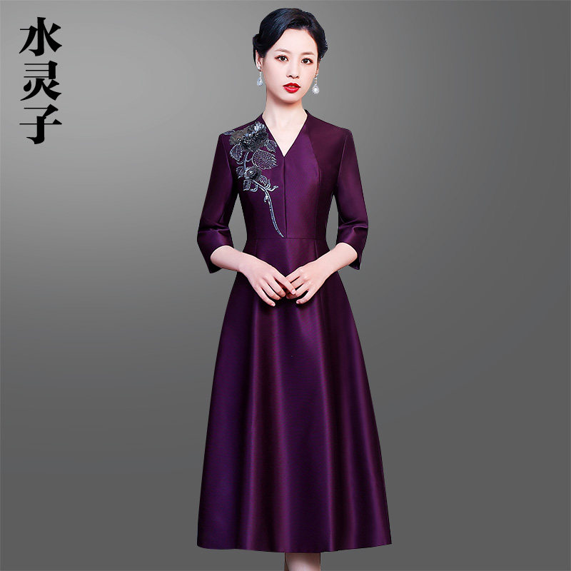 Light Extravagant Style Temperament Mom Wedding Gown Dress Foreign Pie Baby Mother-in-law Happy Mother-in-law Wedding Party Qipao Dress