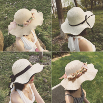  Hat womens summer Korean version of the wild sunshade straw hat beach hat summer seaside travel big edge sunscreen face cover sun hat