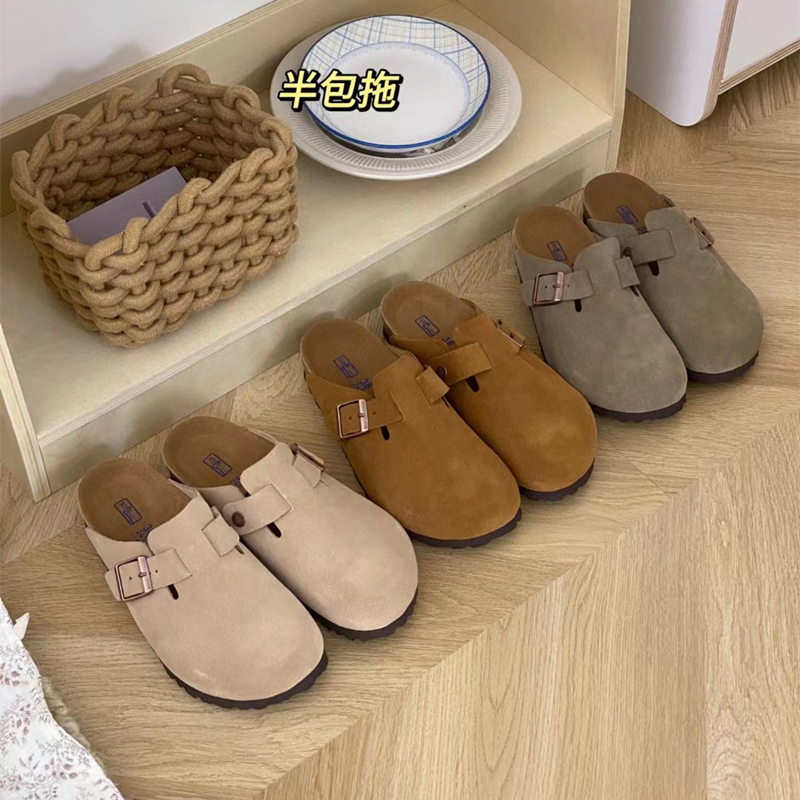 Pure Leather Women's Shoes Baotou Slippers Boken Cork Outsole Cowhide Shoes Thick-Soled Ken Shoes Spring and Summer Women's New Genuine Leather Slippers