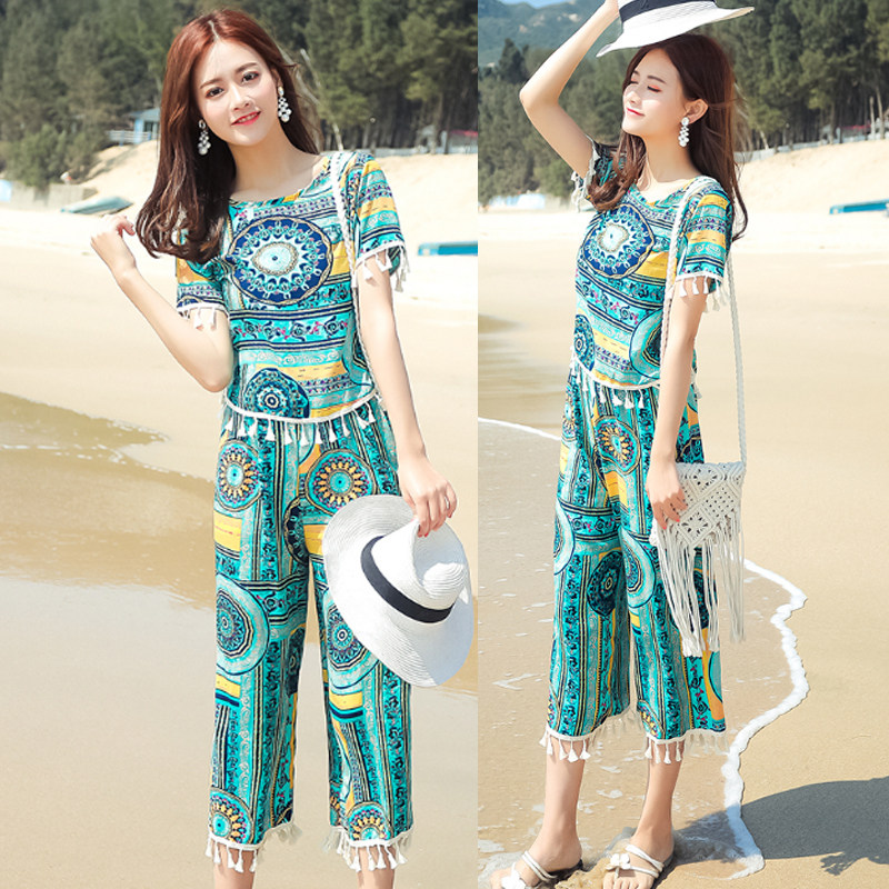 Cotton silk pajamas set women's summer dress two-piece fashion outer wear ethnic style cotton silk thin can go out casual home clothes