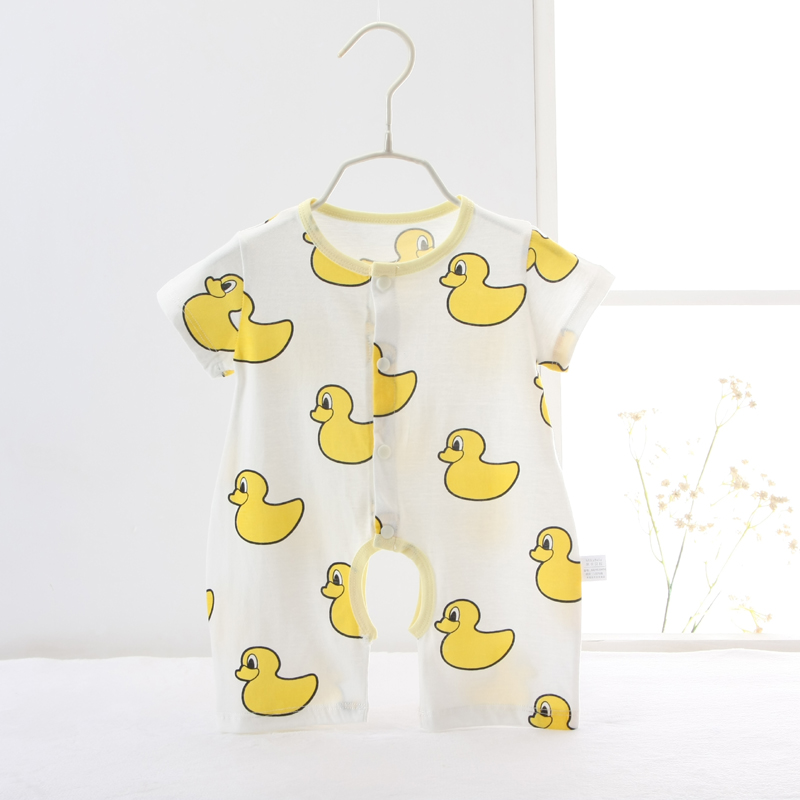 Bé onesies mùa hè 0 sơ sinh quần áo nam giới và phụ nữ bé phần mỏng mở tập tin cotton ngắn tay đầm 1 năm tuổi romper