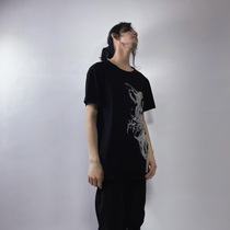 YOHJI Yamamoto Yoji Style Diablo Japanese ins Niche Design Sense Print YS Rain God Prajna Short Sleeve T-Shirt
