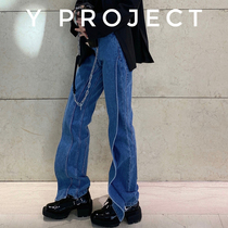 Y project 21SS niche wash blue three-dimensional deconstruction straight jeans loose pants INS men and women
