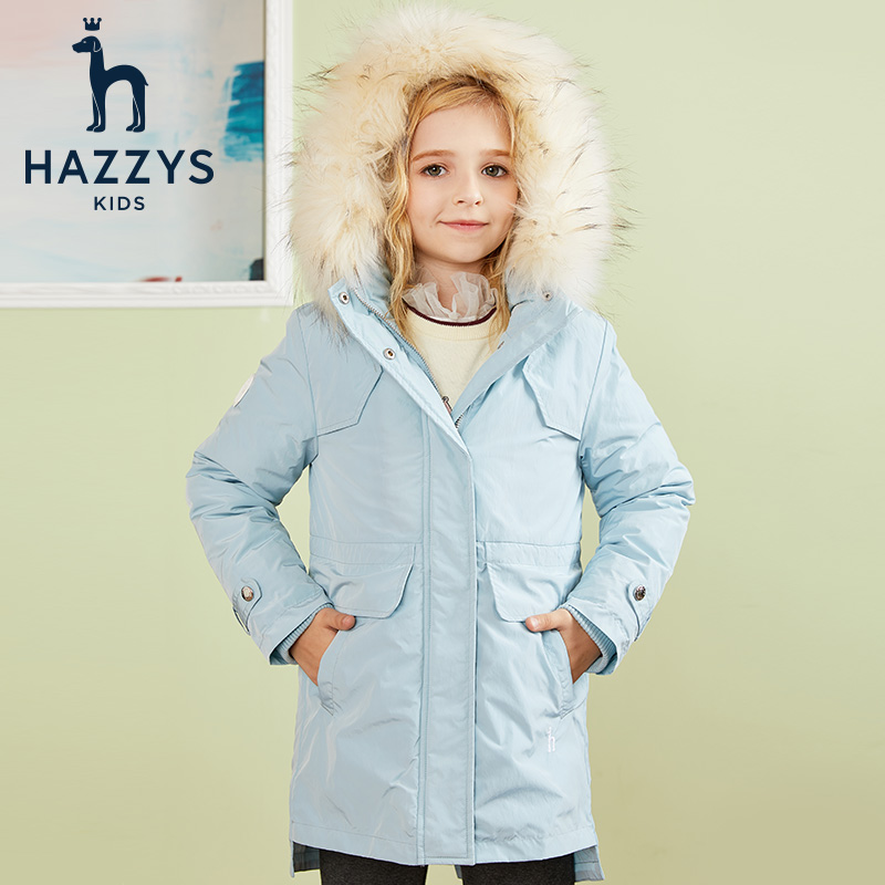 Hazzys trẻ em quần áo Haggis cô gái vừa dài xuống áo khoác mùa đông sản phẩm mới trong áo sơ mi zip-up cổ những đứa trẻ lớn của.