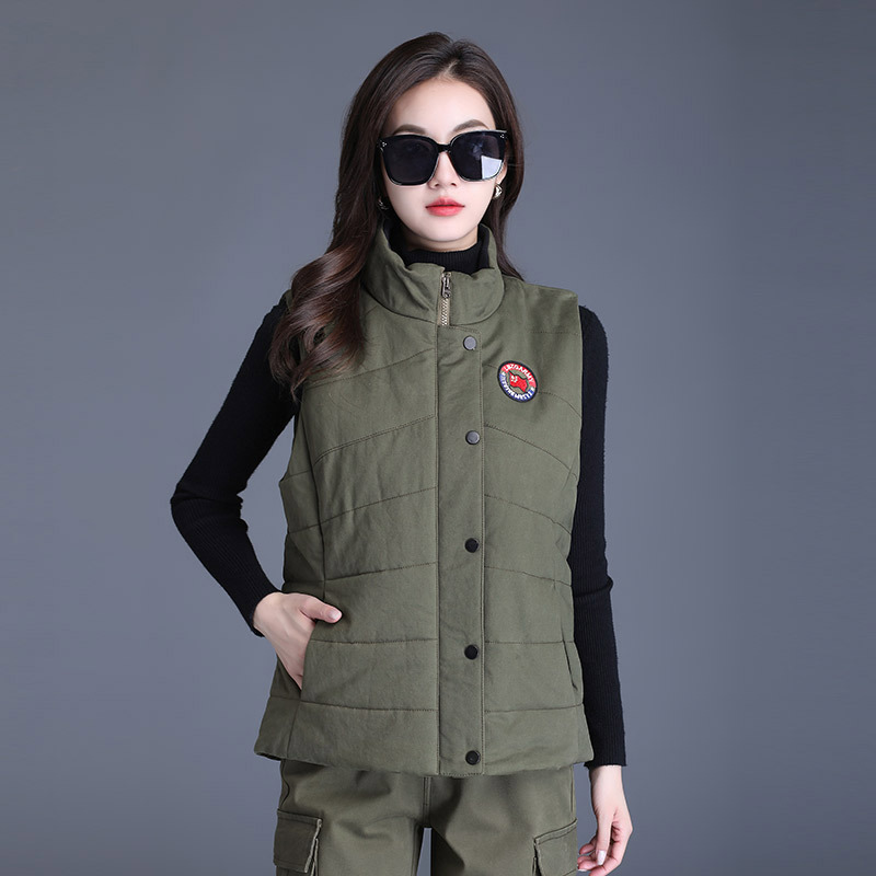Outdoor Women's Military Green Vest Spring and Autumn Regular Style Jacket Sleeveless Cotton Coat Military Vest Jacket