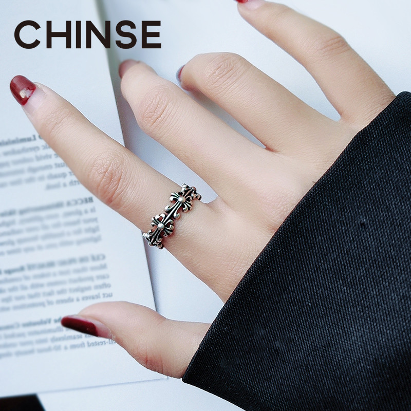 925 pure silver cross ring female fashion personality small crowddesign net red trampoline Japanese style light extravagant opening forefinger