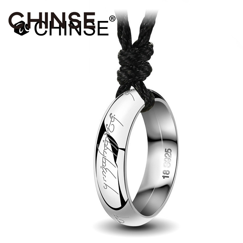 Sterling Silver Ring Necklace Men's Silver Jewelry Pendant Male Hip-Hop Ring Lord of the Rings lettering Couple Hanging