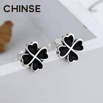 Four-leaf clover stud female sterling silver senior sense 2021 New Tide temperament earring jewelry summer niche black earrings