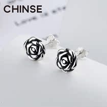 Rose earrings female sterling silver simple temperament personality earrings 2021 New Tide do old high-grade earrings retro