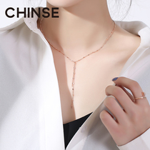 s925 sterling silver small square gold necklace neck chain female Korean version of short rose gold simple choker temperament Net Red