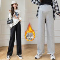 2021 Pregnant Woman Autumn Winter New Plus Suede Broadlegged Pants Net Red Tug Pants Sports Loose Slim Straight Drum Casual Pants