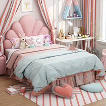 Childrens bed girl Pink princess bed girl Simple modern single bed Solid wood bed Princess bed girl dream