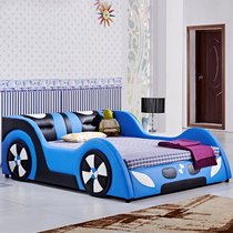 Solid wood childrens bed Boys small sheets peoples bed with fence 1 2 1 5 meters cartoon sports car car bed with fence