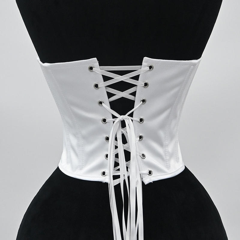 French-Style Pure White Lace-Trimmed Corset with Double Side Straps, Fishbone Waist-Cinching, Tummy-Tucking, and Body-Shaping Corset