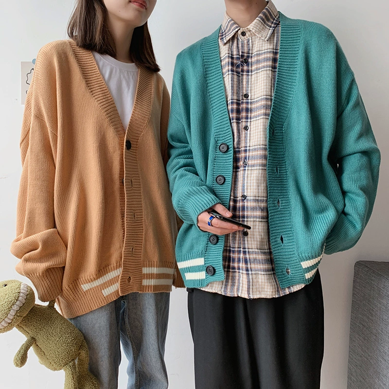 Áo khoác cardigan nam mùa thu đông phiên bản Hàn Quốc của xu hướng áo len rộng rãi kiểu Hồng Kông áo len ngoài mặc kiểu dáng cec top - Cardigan