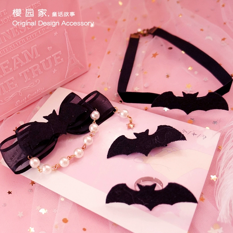 Sakura Garden Handmade Dark Little Bat Demon Wing Collar Collar Ring Kẹp tóc Vòng cổ Lolita Phụ kiện tóc - Nhẫn